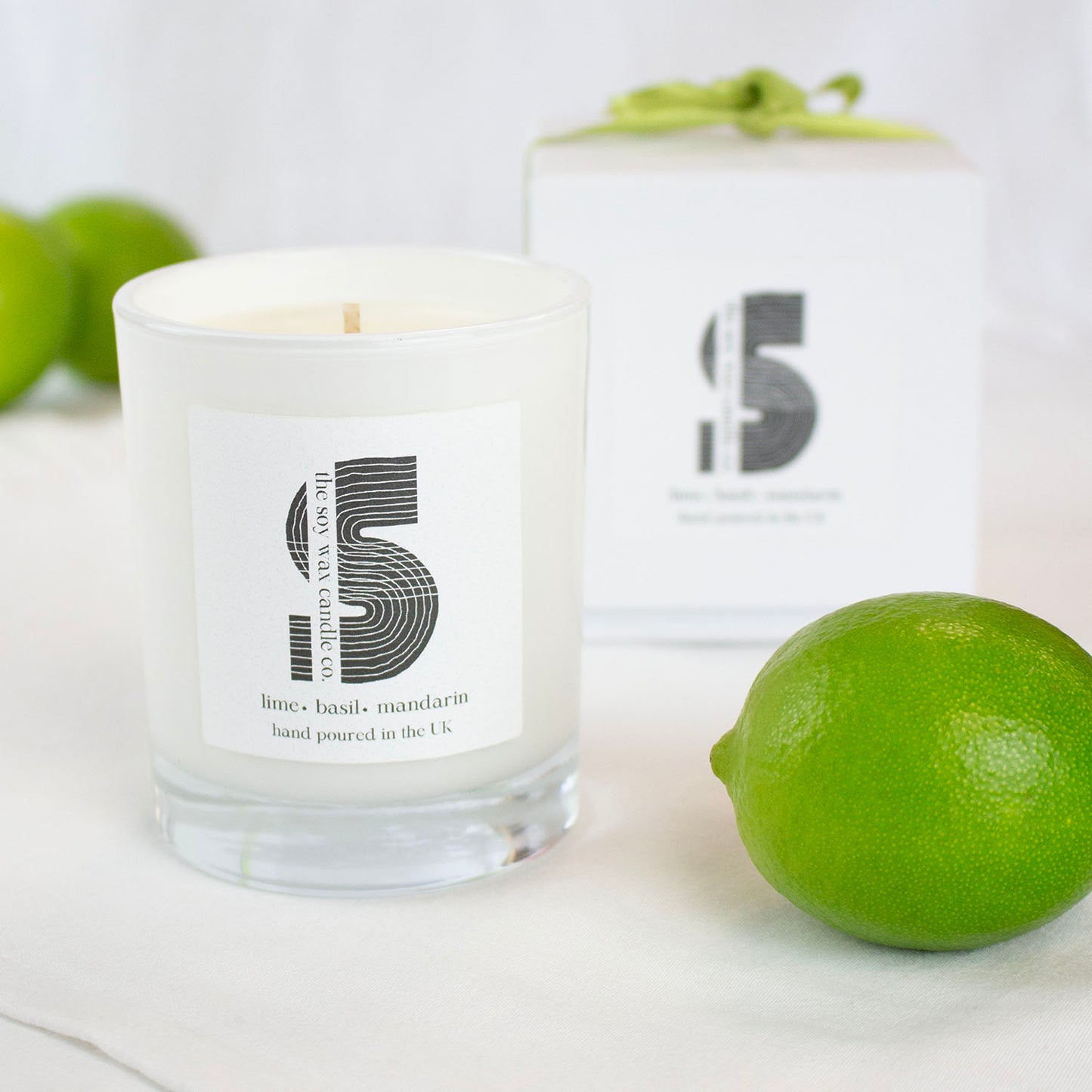 Lime, Basil & Mandarin
Hand poured in the UK by The Soy Wax Candle Company, 20cl soy wax candle in white gloss jar with lime, basil & mandarin fragrance, natural citrus home fragrance candle gift